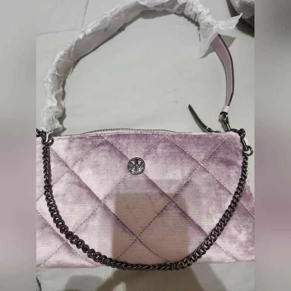 Tory Burch Willa Zip Quilted Handbag Lilac Gunmetal NWT - Picture 11 of 16